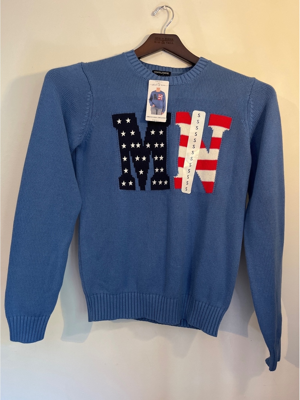 NWT State of Mine Minnesota MN Americana Knit Crewneck Sweater Blue Small